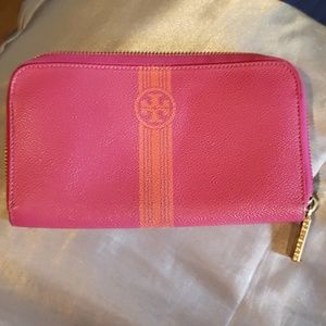 Tory Burch pink wallet striped with orange